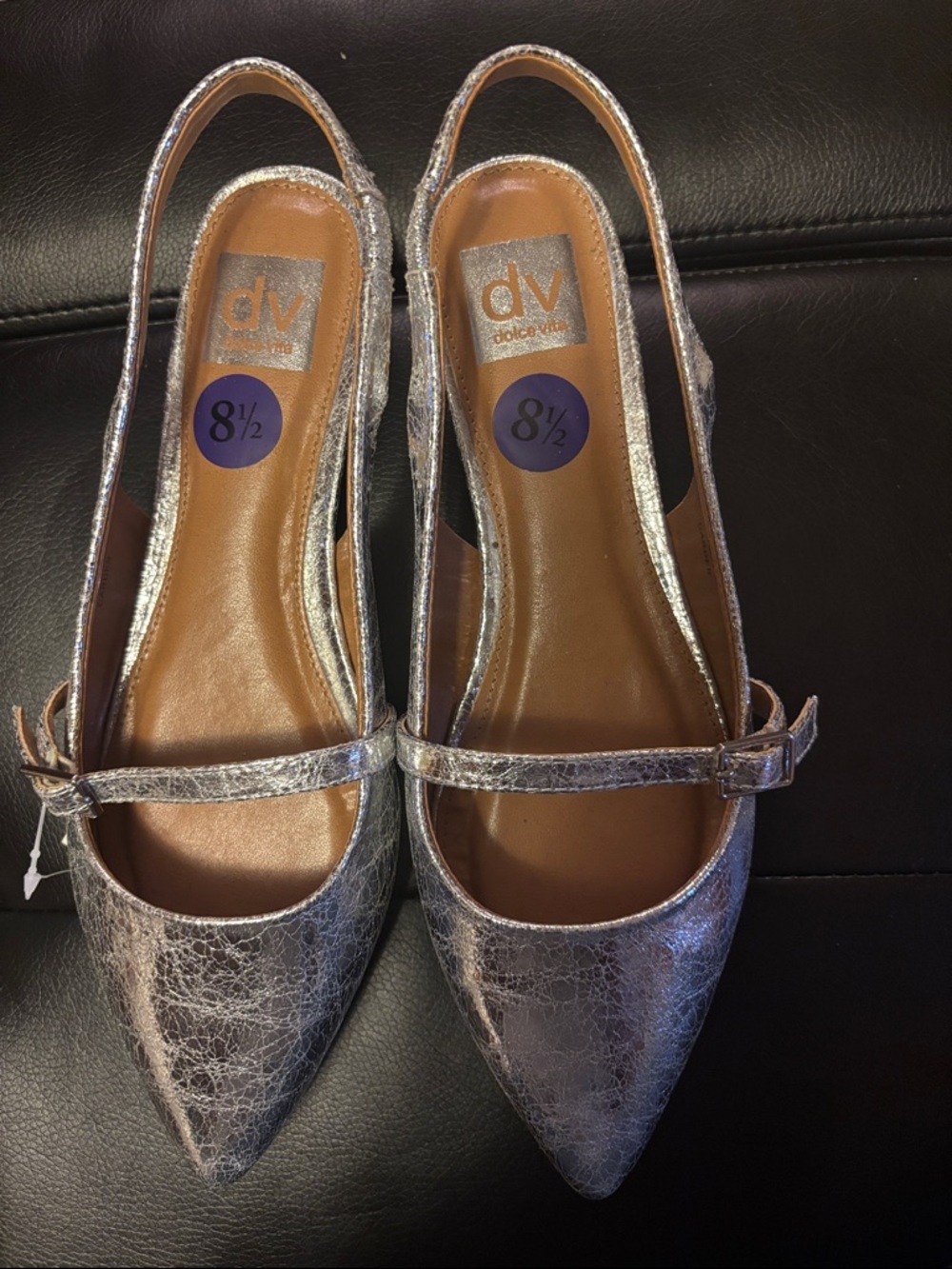 DV by Dolce Vita Metallic Silver Pointed Slingback Flats